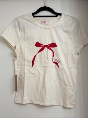 NWT Dairy Boy Baby Tee Cherry Ribbon Size Large White Red 100% cotton